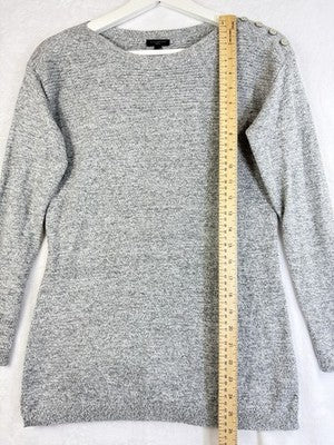 Talbots Sweater XS Petite P Gray Rib Knit Button Shoulder Long Sleeve Top Women