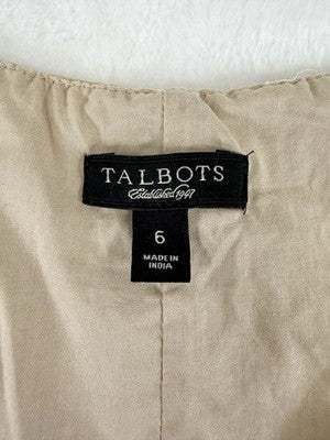 Talbots Dress 6 Sleeveless Eyelet Beige Short Shift 100% Cotton Womens