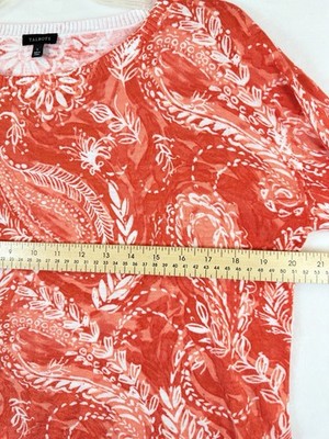 Talbots Tops Small Sweater Lightweight Summer Orange Paisley Floral 100% Cotton