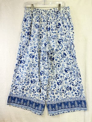 Joie Linen Wide Leg Pants Medium Crop Blue Floral Pull On Womens