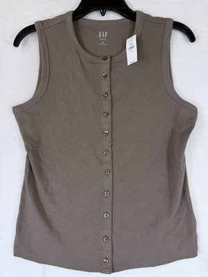 Gap Modern Tee Medium Womens Ribbed Sleeveless Top Button Up Brown Knit New NWT