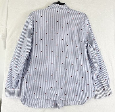 Talbots 2X Tops Womens Blue Hearts Button Up Long Sleeve 100% Cotton