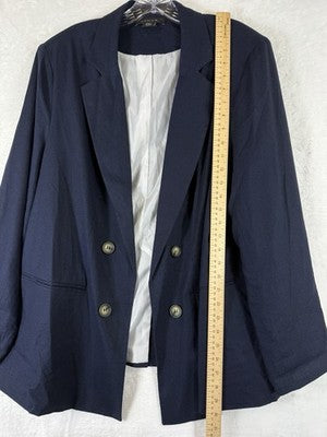 Tahari Blazer 1X Women Linen Blend Navy Blue Open Front Jacket Plus Size