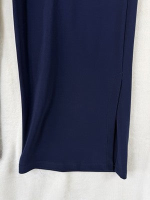 Clara Sun Woo Medium Pants Signature Side Slit Blue Knit Pull On Stretch Womens