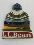 LL Bean Beanie Hat Knit Men Pom Outsider Mountain Scene Winter