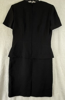 Vintage Talbots Dress 8 Black Peplum Made In USA Office Work Short Sleeve Womens