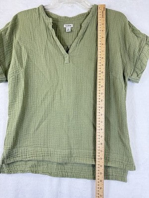 LL Bean Cloud Gauze Shirt Medium Safe Green Short Sleeve Womens Top 100% Cotton