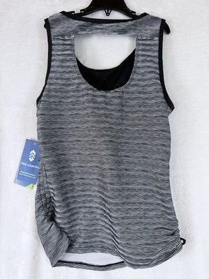Free Country Tankini Top Small Womens Black Stripe Swim Swimsuit  New NWT