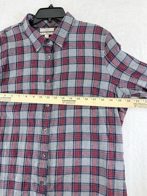 J Crew Flannel Shirt Womens 12 Boy Long Sleeve Gray Red Plaid Button Up Top