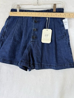Gap × DÔEN High Rise Pleated Denim Trouser Shorts 26 2 Women Dark Blue New NWT