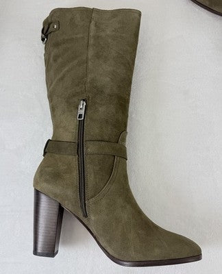 Coach Boots Womens Size 9.5 Beverly Mid Calf Green Suede Leather Block Heel
