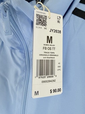 Adidas Originals Track Jacket Medium Ash Blue Black 3 Stripes Full Zip New NWT