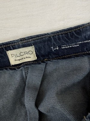 Pilcro Anthropologie Denim Midi Skirt Pleated 14 Womens Dark Blue
