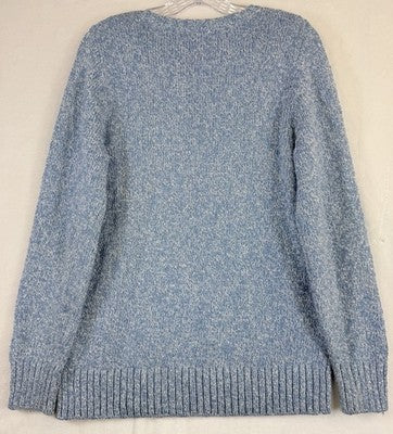 LL Bean Sweater Womens Medium Cotton Ragg Sweater Funnelneck Pullover Blue