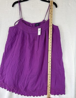 Gap Swing Dress Large Purple Cotton Gauze Mini Sleeveless Embroidered Womens New