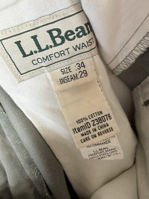 LL Bean Double L Chinos 34x29 Pants Green Pleated Comfort Waist Wrinkle Free Men