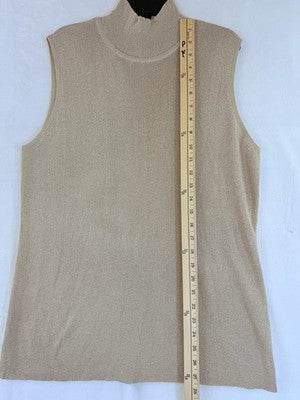 Chicos Size 3 Tops XL Sleeveless Mock Neck Sweater Beige Metallic Womens