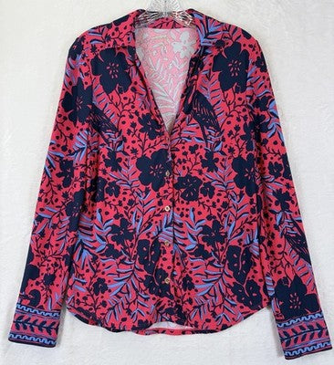 Lilly Pulitzer ChillyLilly Marlena Top Medium Shirt Button Up Long Sleeve Womens