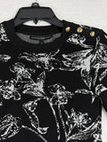 White House Black Market Sweater XS Short Sleeve Floral Gold Buttons Womens