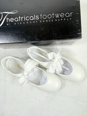 Theatrical Footwear Tap Shoes 9.5 Kids Girls White Bow Dancing New