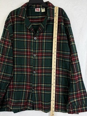 LL Bean Flannel Pajama Shirt XL Mens Tartan Green Red Plaid Top Button Cotton