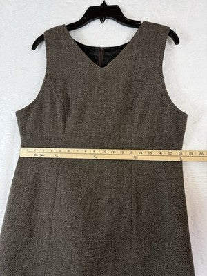 LL Bean Women 12 Dress 100% Wool Sleeveless Sheath Made In USA Vintage 90s Brown