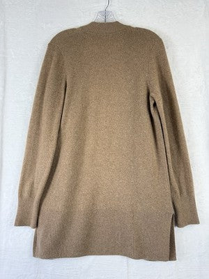LL Bean 100% Cashmere Sweater Cardigan Womens Medium Camel Long Sleece