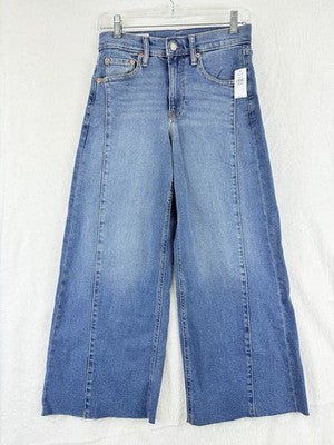 Gap High Rise Stride Ankle Wide Leg Jeans 00 Petite 24 Women NWT Raw Hem Blue