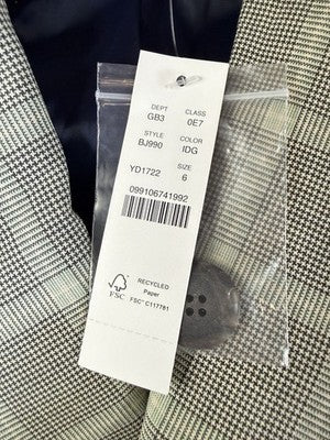 J Crew Devon Blazer Women 6 Green Plaid Double Breasted Wool Stretch Italian New