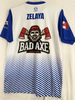 World Axe Throwing League Jersey Large Men’s WATL Zelaya Canada Bad Axe White