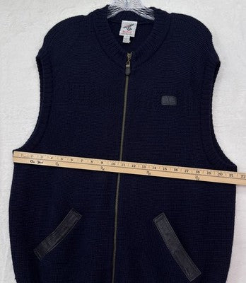 Bonz Sweater Vest Large Mens 100% Alpaca Full Zip Sleeveless Cardigan Navy Blue
