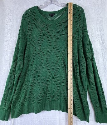 Torrid 3 Top Open Knit Sweater Green Long Sleeve 3X Plus Size Womens