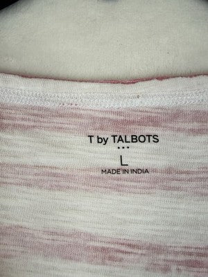 T By Talbots Top Large Tee Short Sleeve Womens Pink Blue Striped 100% Cotton
