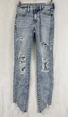 American Eagle High Rise Jegging Crop 2 Long Distressed Cloud Wash Blue New NWT
