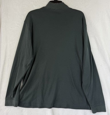 LL Bean Mock Neck Shirt Large Long Sleeve Knit Green Cotton Reg Item ID 0 KV61