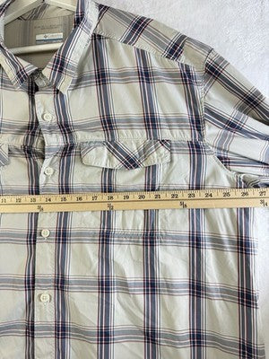 Columbia Shirt Mens 2XL Lightweight Long Sleeve Gray Plaid Fishing Button Up