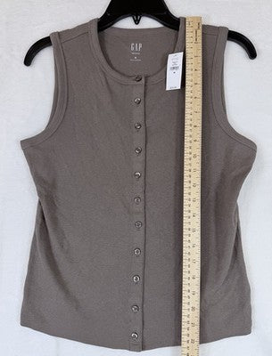 Gap Modern Tee Medium Womens Ribbed Sleeveless Top Button Up Brown Knit New NWT