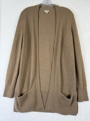 LL Bean 100% Cashmere Sweater Cardigan Womens Medium Camel Long Sleece