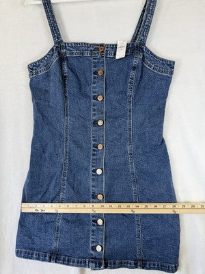 Gap Denim Mini Dress Medium Petite Womens Blue Jean Button Front Strapless New
