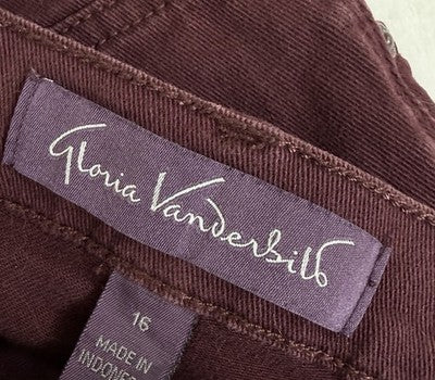 Gloria Vanderbilt Amanda Jeans 16 Average Missy Burgundy Red Womens