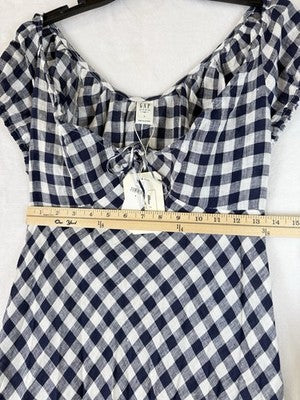 Gap X Doen Dress Small Blue Gingham 100% Linen Midi Short Sleeve Womens New NWT