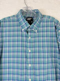 Lands End Large Shirt Blue Plaid Long Sleeve Traditional Fit