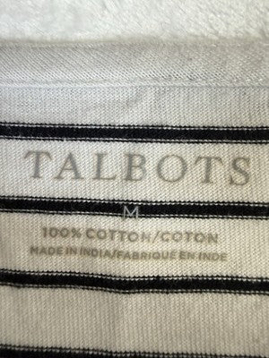 Talbots Tee Medium Knit Tops 3/4 Sleeve Square Neck Black White Stripe Womens