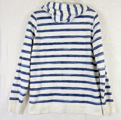 LL Bean Hoodie Women Small Nautical Blue Striped 100% Cotton Sweatshirt Full Zip
