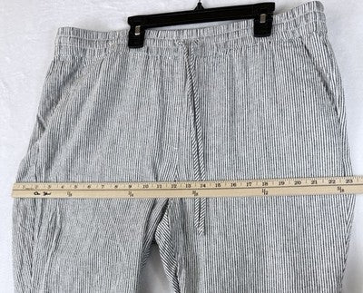J Crew Linen Pants 16 Black White Striped Pull On Womens