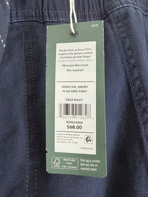 Alpine Design Hike Pants XXL Short Mens Blue Pull On Organic Cotton New NWT