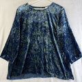 J Jill Top Large Blue Floral Velour 3/4 Sleeve Women Medium