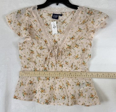 Gap Top XS Womens Babydoll Flutter Sleeve Floral Whimsical Fairycore New NWT