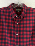 LL Bean Signature Medium Mens Shirt Red Plaid Long Sleeve Oxford Cloth Button Up