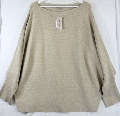 Philosophy Sweater 3X Womens Beige Gold Batwing Boat Neck Metallic Tops New